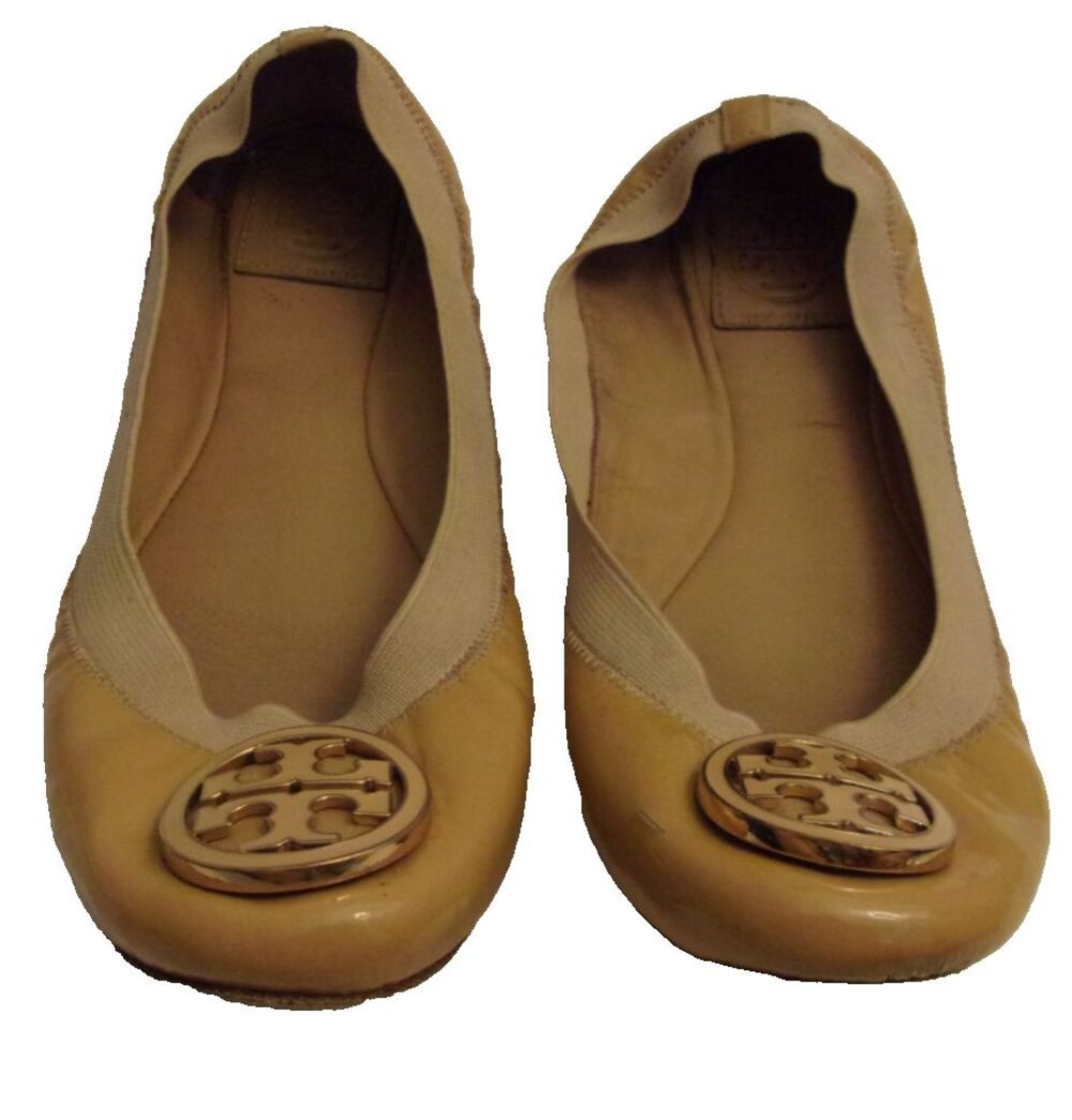 Tory Burch Caroline Ballet Flats Size 8 Tan Patent Leather  Beige Khaki